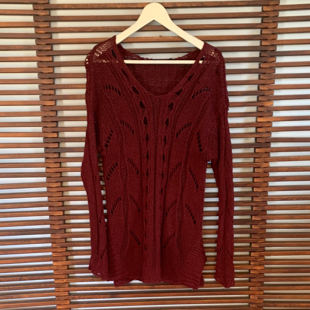 Blu Pepper Wine Color V-Neck Sweater